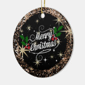 Vrolijk kerstzwart en goudsparkly Glitter Keramisch Ornament (Links)