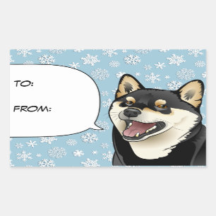 Vrolijk kerstzwart en Tan Shiba Inu Gift Label