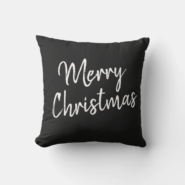 Vrolijk kerstzwart wit script min of meer kussen (Voorkant)