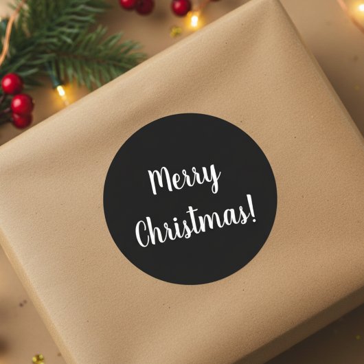 Vrolijk kerstzwart-wit-typografie ronde sticker