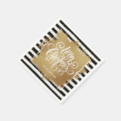 Vrolijk kerstzwart-witte strepen Gold Faux-Folie Servet (Hoek)