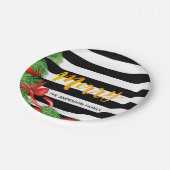 Vrolijk kerstzwart witte strepen rode dennenaaltje papieren bordje (Gekanteld)