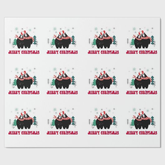 Vrolijk kerstzwarte Beren Cadeaupapier (Zoom)