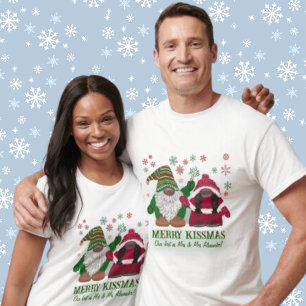 Vrolijk Kissmas, koppels 1e Kerstmis gonk ontwerp T-shirt
