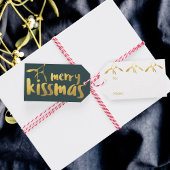 Vrolijk Kissmas Modern Groen en Goud Mistletoe Cadeaulabel