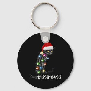 Vrolijk kissmyass leuk kat kerstverlichting sleutelhanger