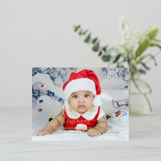 Vrolijk klein kerst baby geboorte aankondiging (Staand Voorkant)