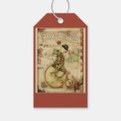 Vrolijk klein Kerstmiskikker op Fiets Cadeaulabel (Voorkant)