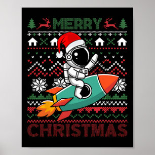 Vrolijk lelijke Kerstman Hoed Astronaut Rijden Ro Poster