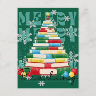 Vrolijk Lezend Boeken Kerstboom Briefkaart