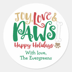 Vrolijk Liefde POTEN Hond Prettige Feestdagen Ronde Sticker
