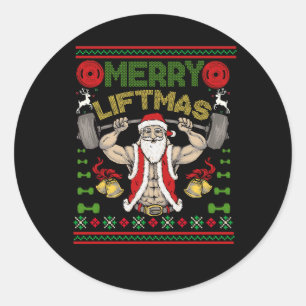 Vrolijk Liftmas Kerstmis Santa Gym Fitness Gewicht Ronde Sticker