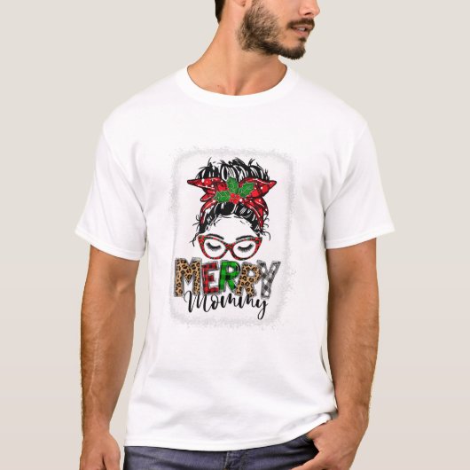 Vrolijk Mama Messy Bun Grappig T-shirt (Voorkant)