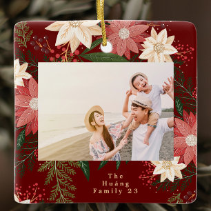 vrolijk maroon kerst foto botanische lijst keramisch ornament