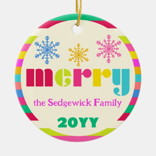 Vrolijk Modern Bold Kleurrijk Gepersonaliseerd Keramisch Ornament (Voorkant)