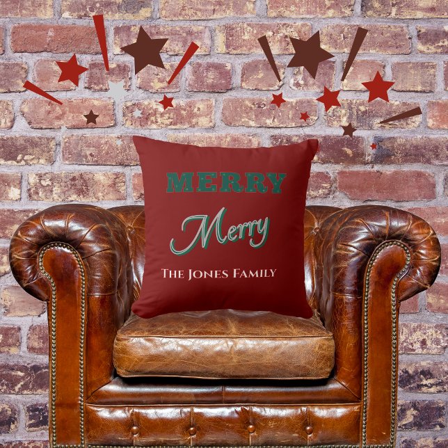 Vrolijk Modern Kerstgroen Rood Kussen (Creator heeft geüpload)