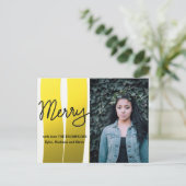 Vrolijk Modern Script Gold Stripes Vakantiefoto Feestdagenkaart (Staand voorkant)