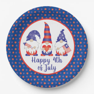 Vrolijk op 4 juli Gnomes Red White Blue Papieren Bordje