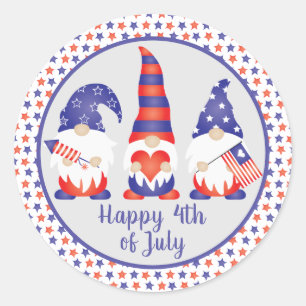 Vrolijk op 4 juli Gnomes Red White Blue Ronde Sticker