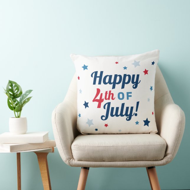 Vrolijk op 4 juli Rood wit en Blauw Patriottisch Kussen (Stoel)