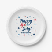 Vrolijk op 4 juli Rood wit en Blauw Patriottisch Papieren Bordje (Voorkant)