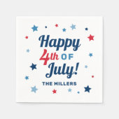 Vrolijk op 4 juli Rood wit en Blauw Patriottisch Servet (Voorkant)