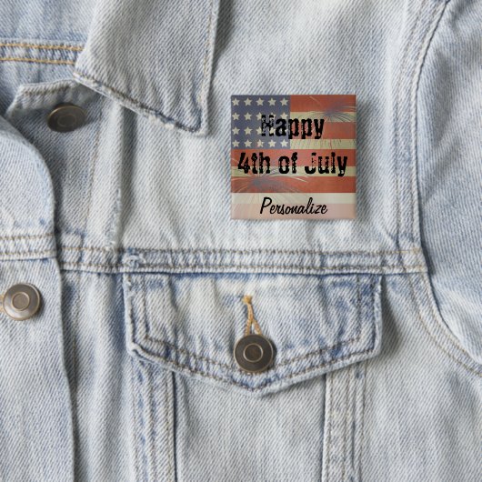 Vrolijk op 4 juli |  stijl vierkante button 5,1 cm (In situ)