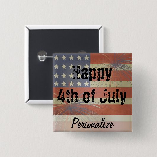 Vrolijk op 4 juli |  stijl vierkante button 5,1 cm (Voorkant /achterkant)