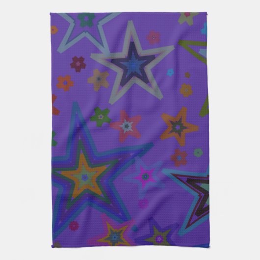 Vrolijk Paars kerstfeest, sterren Heaven Star Theedoek (Verticaal)