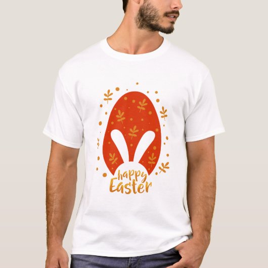 Vrolijk paasblad en eitje, schattig oosterkonijn t-shirt (Voorkant)