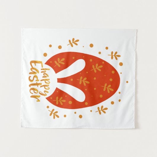 Vrolijk paasblad en eitje, schattig oosterkonijn wandkleed (Voorkant (horizontaal))