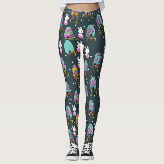 Vrolijk paasdag - Funny Bunny Wishes Pattern Leggings (Voorkant)