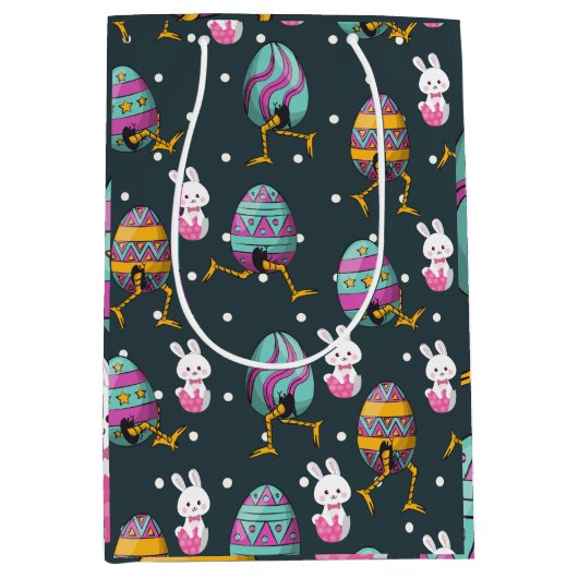 Vrolijk paasdag - Funny Bunny Wishes Pattern Medium Cadeauzakje (Voorkant)