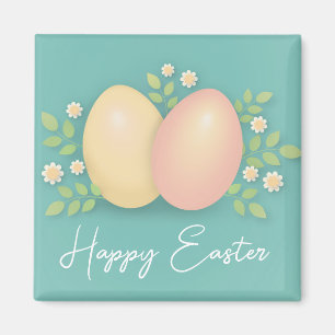 Vrolijk paaseieren en bloemen zacht blauw roze magneet