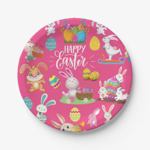 Vrolijk paastje, grappige bunny Wishes en kleurrij Papieren Bordje