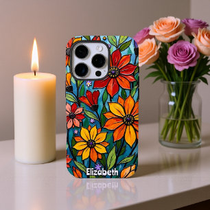 Vrolijk Palet Glas in lood Bloemen iPhone 16 Pro Hoesje