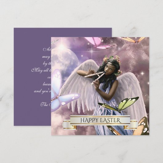 Vrolijk Pasen. Angel met Butterflies Kaarten (Voorkant / Achterkant)