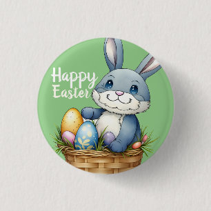 Vrolijk Pasen, Bunny in Eimandje Ronde Button 3,2 Cm