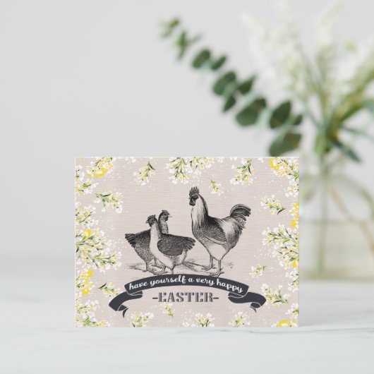 Vrolijk Pasen. haan & hennen Pasen Feestdagenkaart (Staand voorkant)