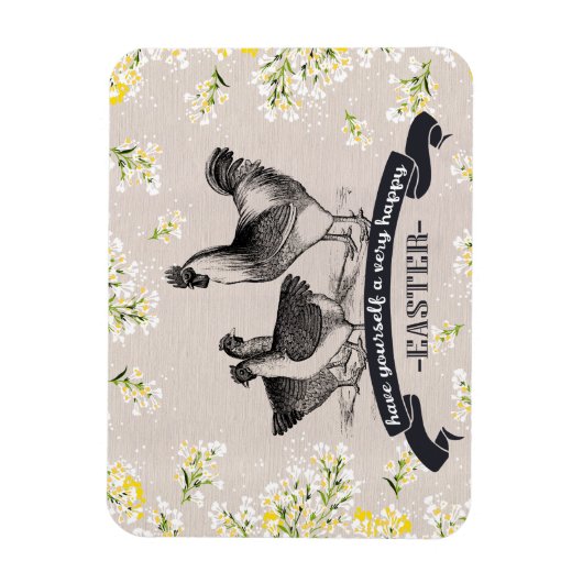 Vrolijk Pasen. Haan & Kippen Cadeau Magneet (Verticaal)