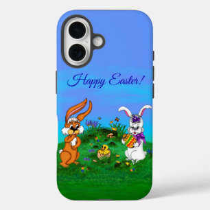 Vrolijk Pasen. Konijn met Bunny en Chick iPhone 16 Hoesje