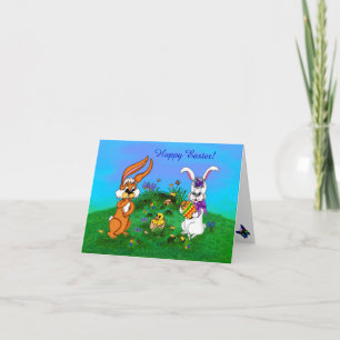 Vrolijk Pasen. Konijn met Bunny en Chick Feestdagen Kaart