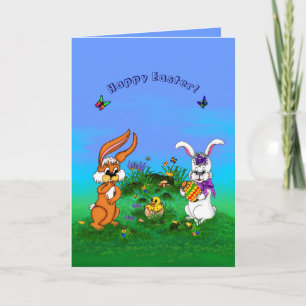 Vrolijk Pasen. Konijn met Bunny en Chick Feestdagen Kaart
