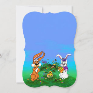 Vrolijk Pasen. Konijn met Bunny en Chick Feestdagenkaart