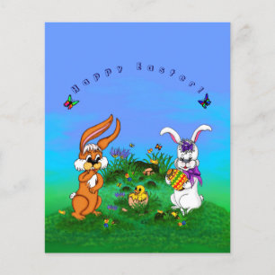 Vrolijk Pasen. Konijn met Bunny en Chick Flyer