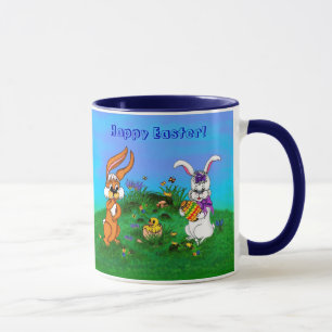 Vrolijk Pasen. Konijn met Bunny en Chick Mok