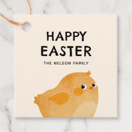 Vrolijk Pasen met een kleine oranje kip Bedankjes Labels