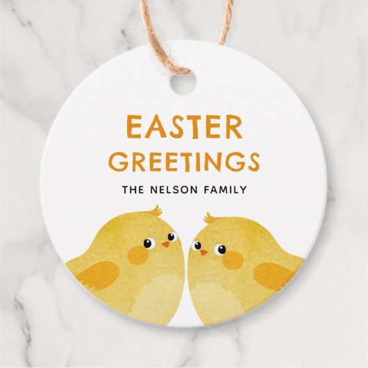 Vrolijk Pasen met twee kleine kippen Bedankjes Labels (Voorkant)