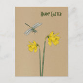 Vrolijk Pasen, narcissen, daffodil en libellen Feestdagenkaart (Voorkant)