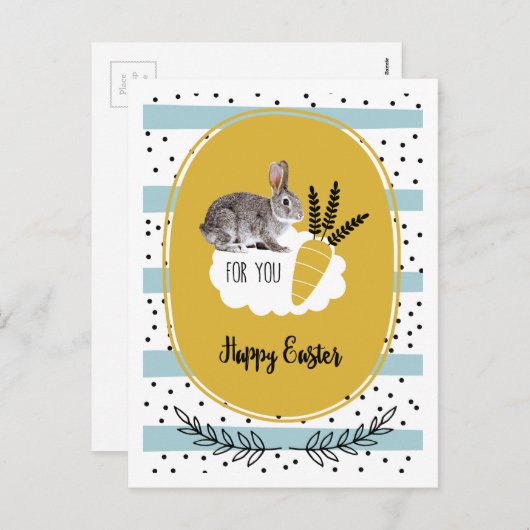 Vrolijk Pasen. Paasbunny Feestdagenkaart (Voorkant / Achterkant)